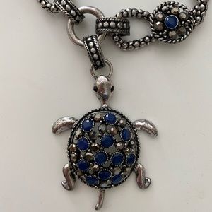 Handmade turtle blue stones necklace
